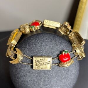 Gold and Red Teacher Charm Slider Bracelet